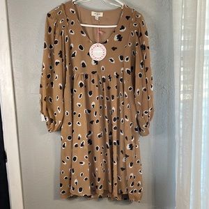 Umgee, Tan Dress with Leopard Spots, Sz S